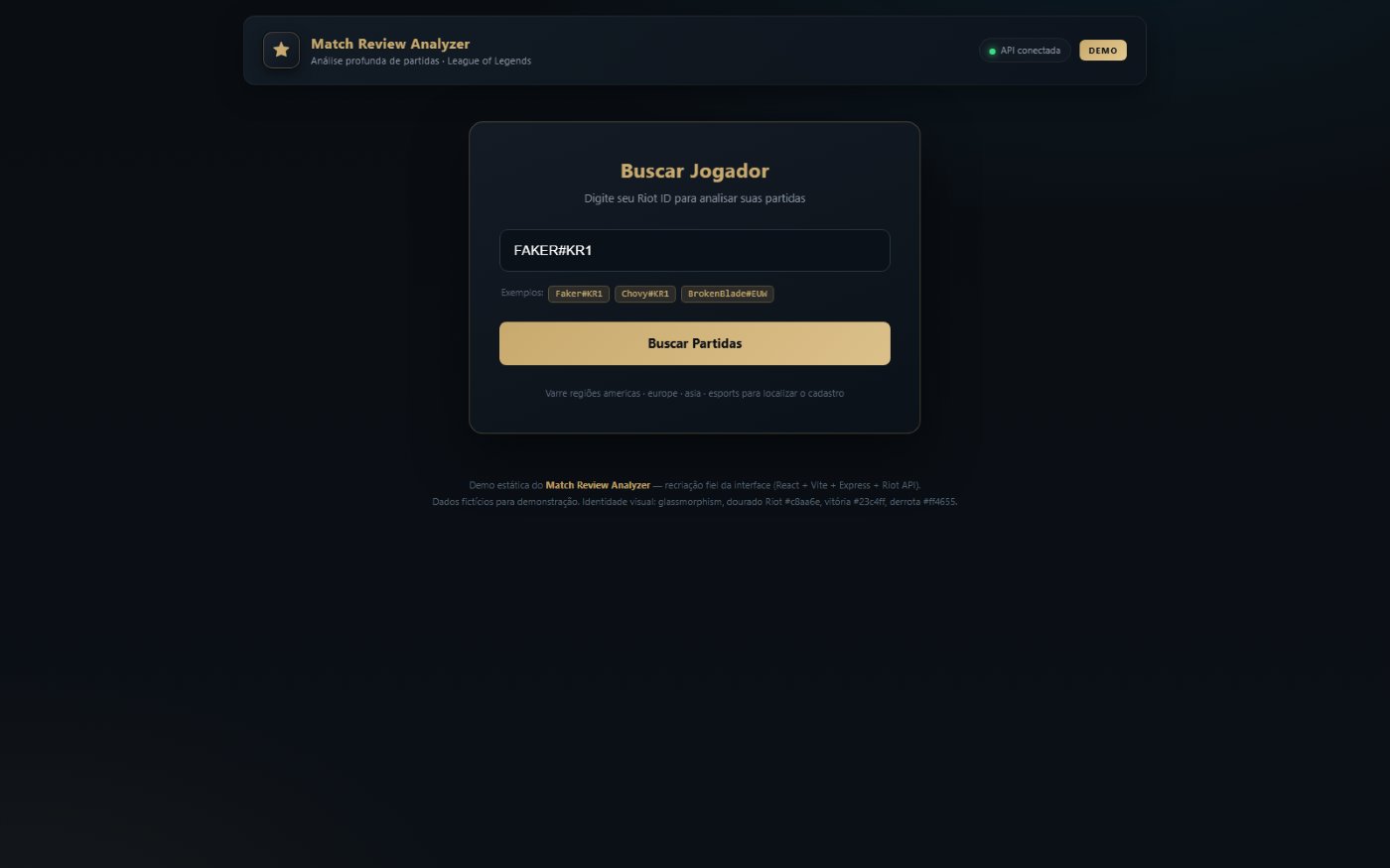 Tela do projeto Match Review Analyzer