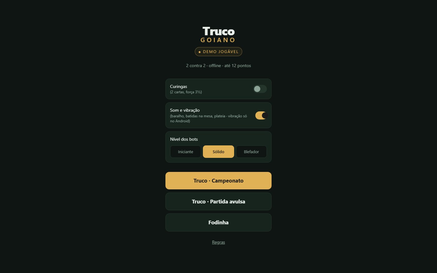 Tela do projeto Truco Goiano
